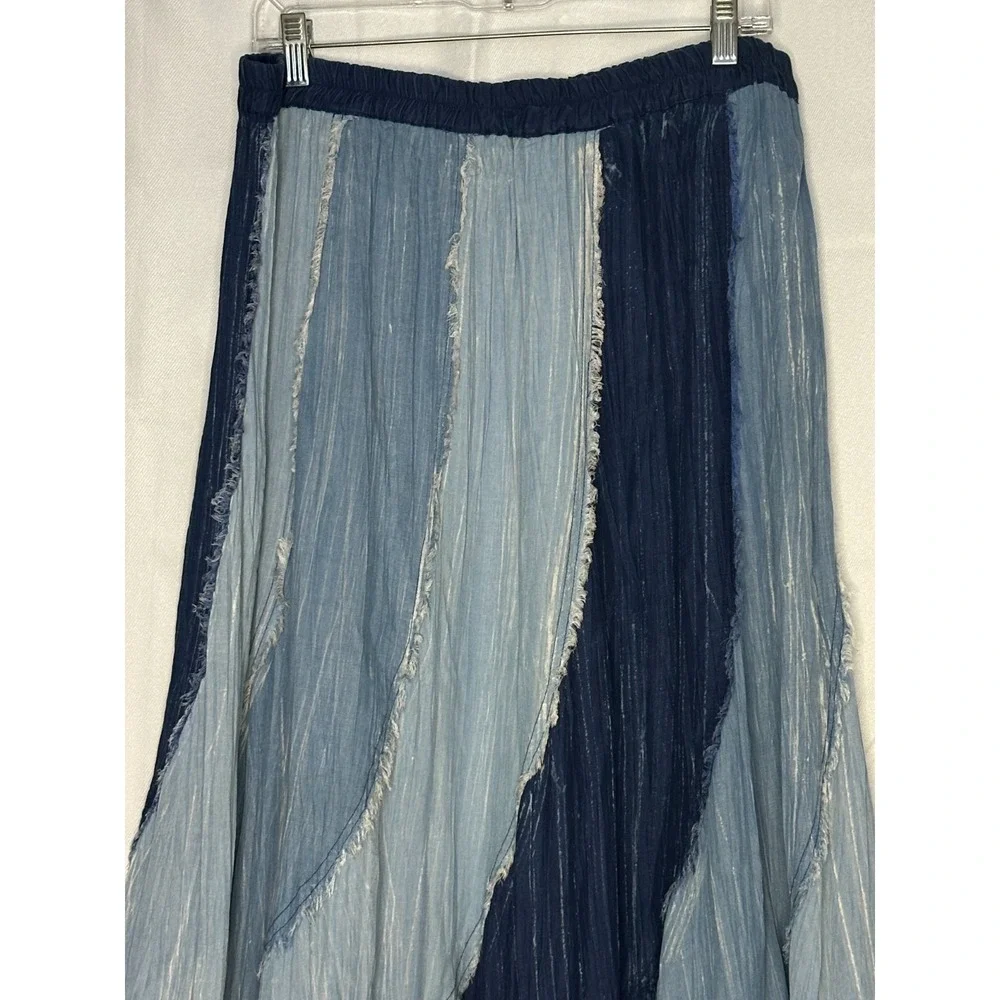 John Mark Boho Maxi Skirt Elastic Waist Blue Patchwork Prairie Festival Large